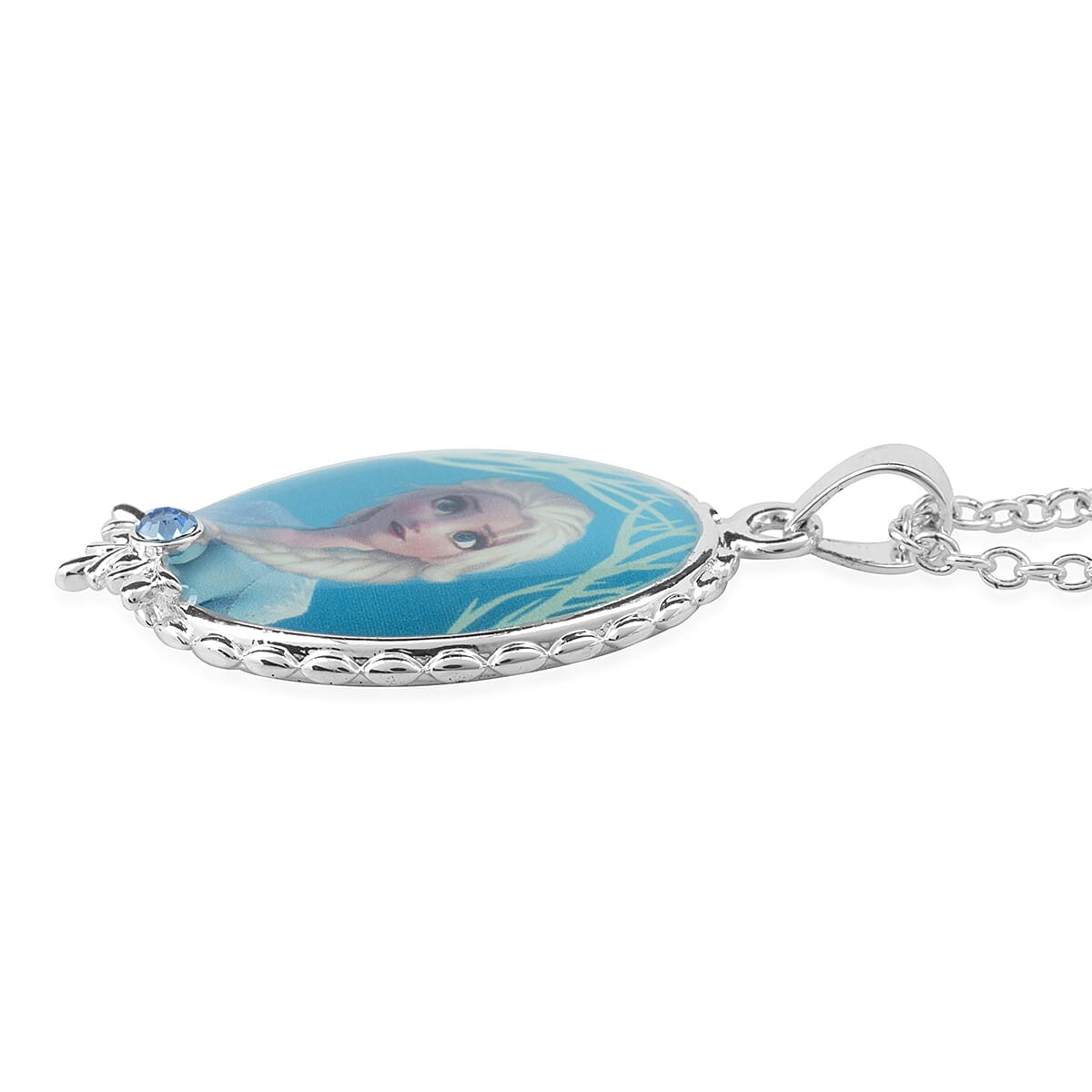 Disney Frozen Elsa Blue Austrian Crystal Pendant (Size-18) in Silver Tone