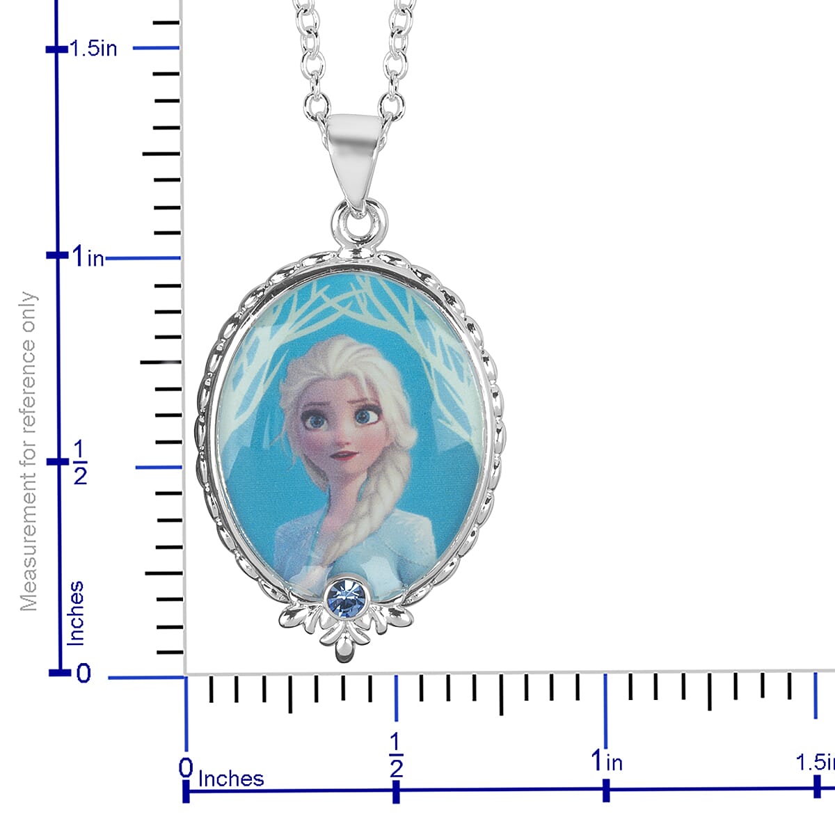 Disney Frozen Elsa Blue Austrian Crystal Pendant (Size-18) in Silver Tone