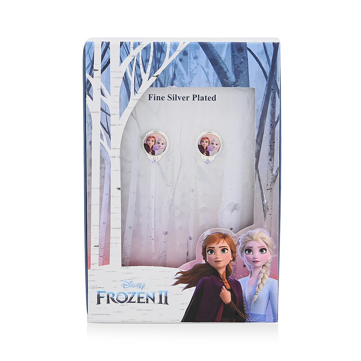 Set of 2 Disney Frozen Purlple Austrian Crystal Anna & Elsa Earrings in Silvertone