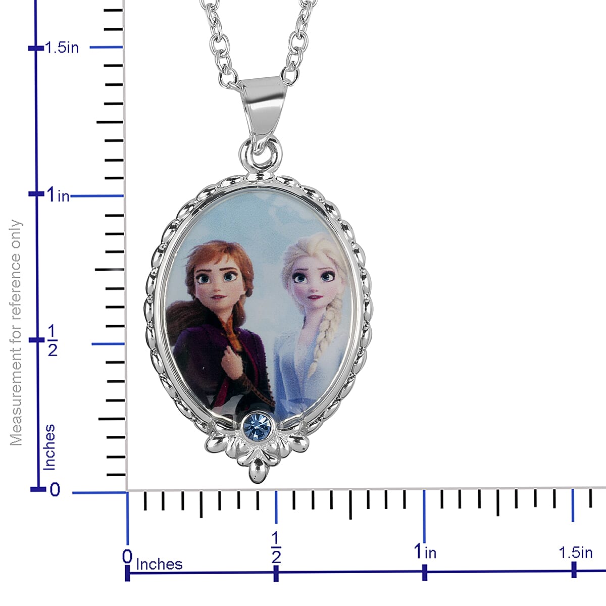 Disney Frozen 2 Elsa and Anna Blue Austrian Crystal Pendant Necklace (Size-18) in Silvertone