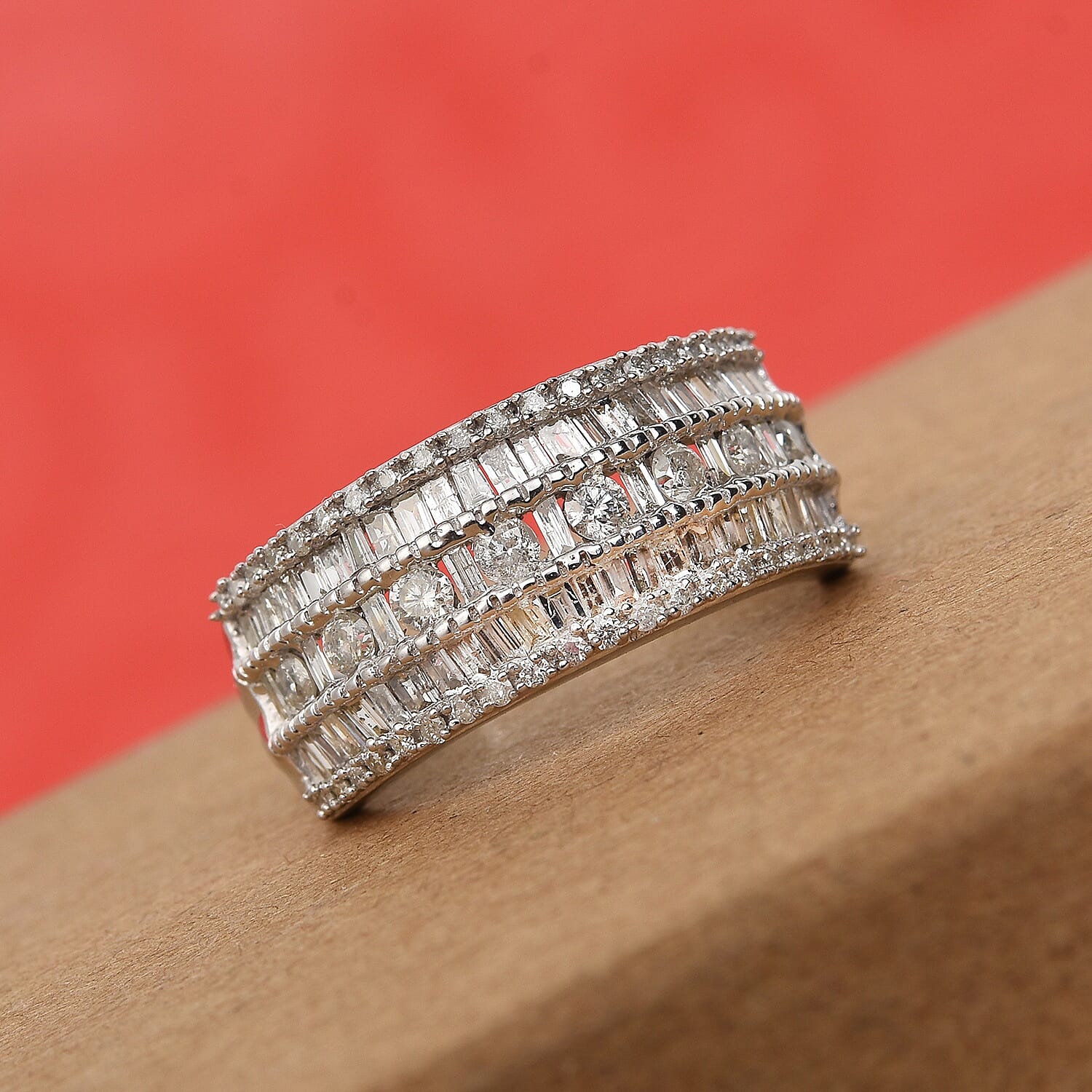 Limited Edition- 9K White Gold SGL Certified Natural Diamond (I3/G-H) Baguette Ring 1.00 Ct.