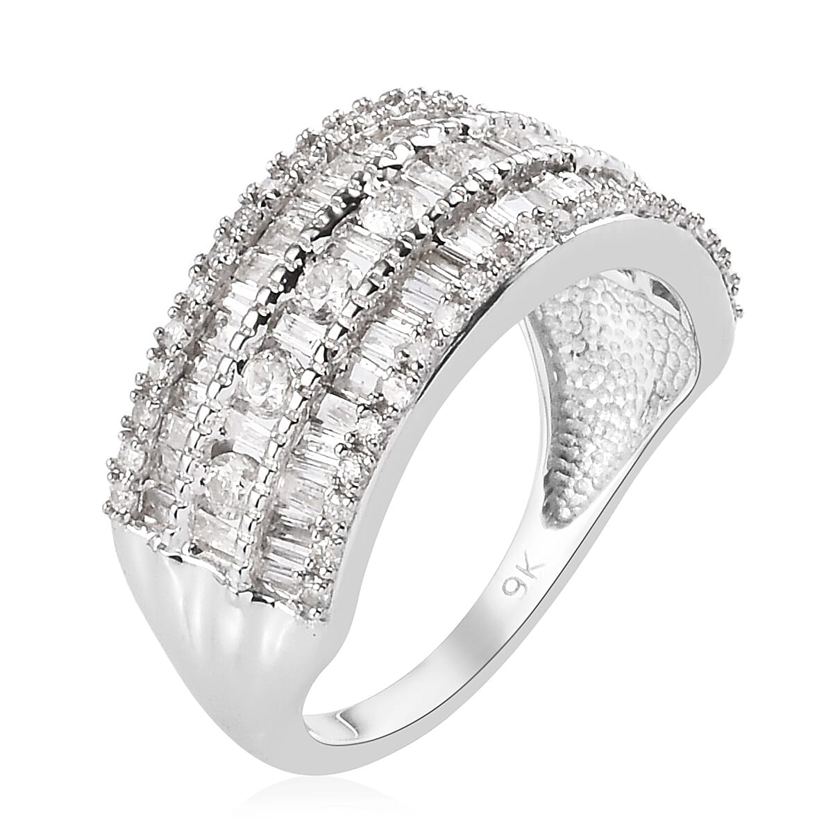 Limited Edition- 9K White Gold SGL Certified Natural Diamond (I3/G-H) Baguette Ring 1.00 Ct.