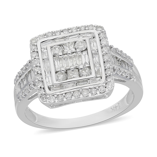1 Carat Diamond Cluster Ring in 14K White Gold SGL Certified I1 12 GH ...
