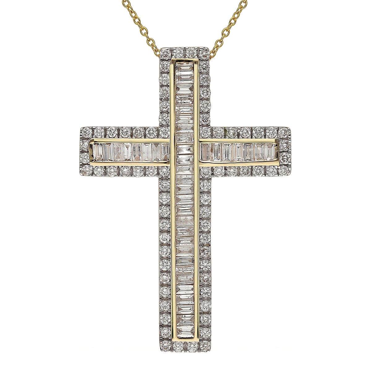 14K Yellow Gold SGL Certified Diamond (I1-I2/G-H) Cross Pendant With Chain (18 in) 2.000  Ct.