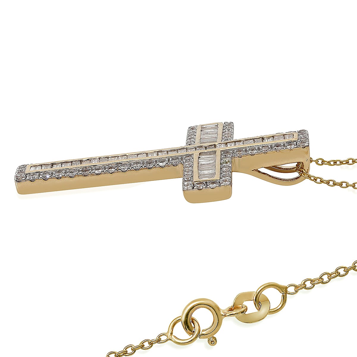 14K Yellow Gold SGL Certified Diamond (I1-I2/G-H) Cross Pendant With Chain (18 in) 2.000  Ct.