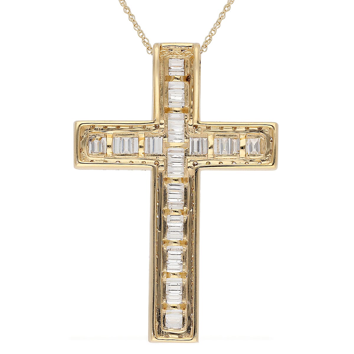 14K Yellow Gold SGL Certified Diamond (I1-I2/G-H) Cross Pendant With Chain (18 in) 2.000  Ct.
