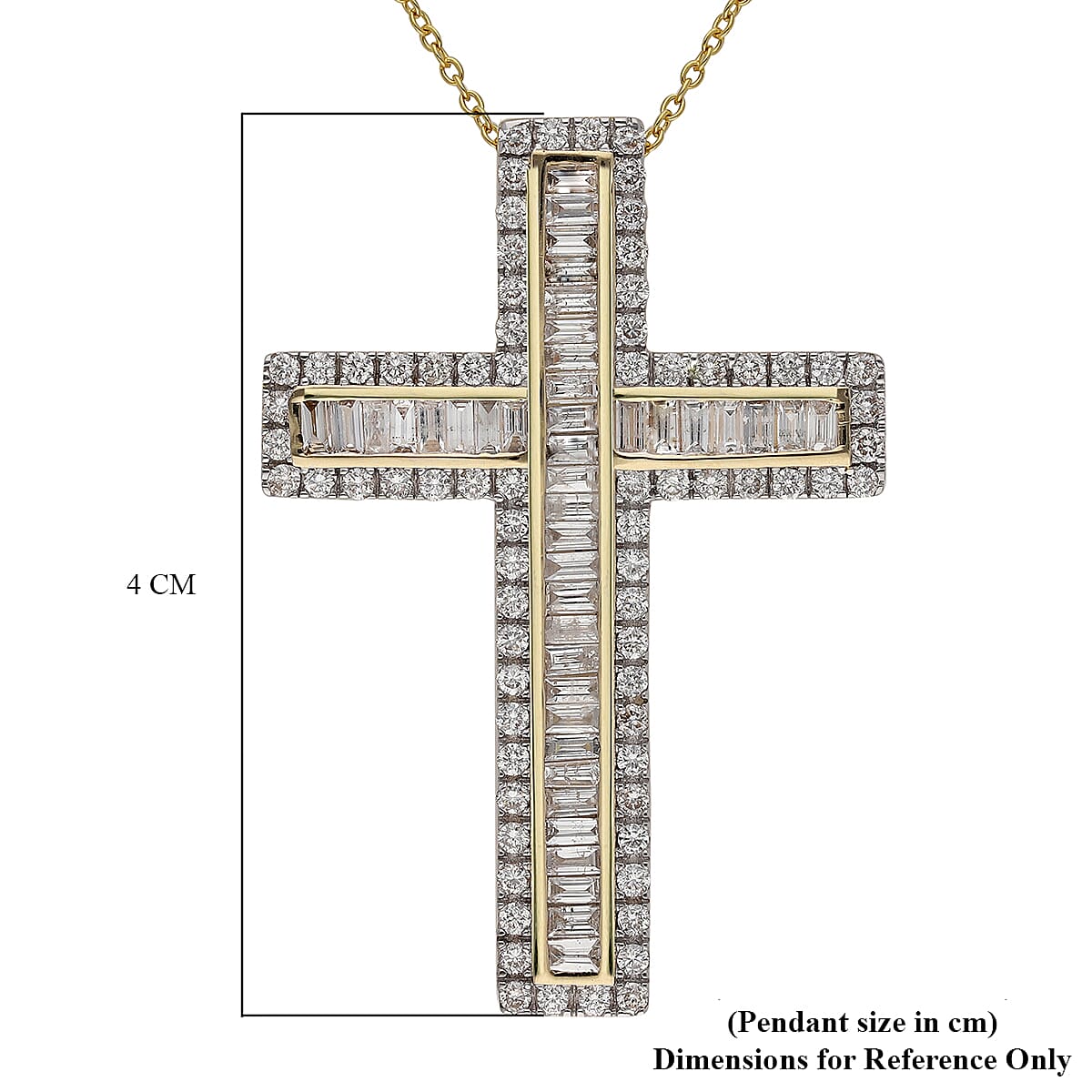 14K Yellow Gold SGL Certified Diamond (I1-I2/G-H) Cross Pendant With Chain (18 in) 2.000  Ct.