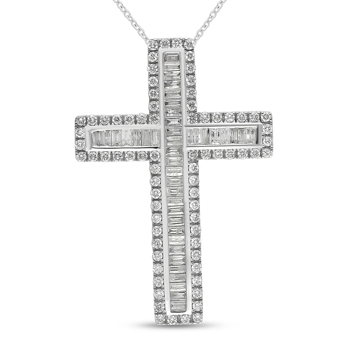 14K White Gold SGL Certified Diamond (I1-I2/G-H) Cross Pendant With Chain (18 in) 2.000  Ct.