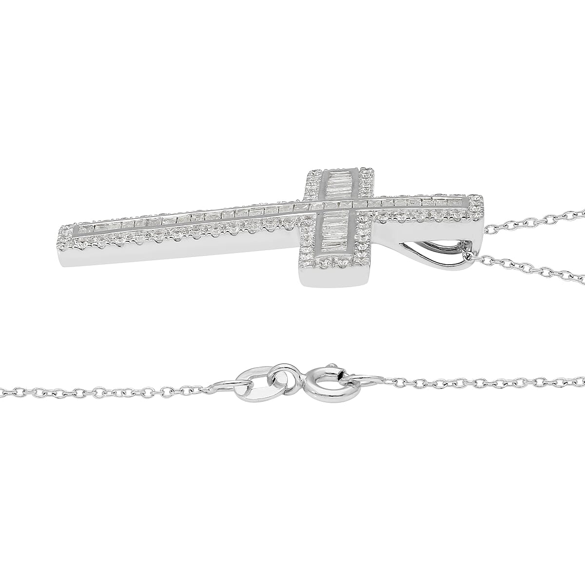14K White Gold SGL Certified Diamond (I1-I2/G-H) Cross Pendant With Chain (18 in) 2.000  Ct.