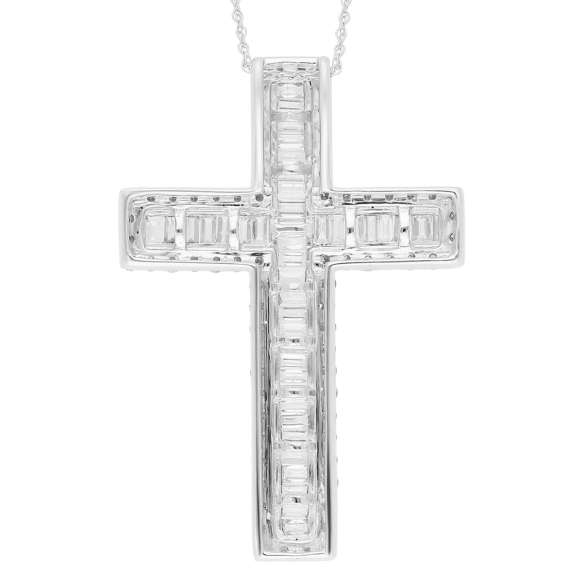 14K White Gold SGL Certified Diamond (I1-I2/G-H) Cross Pendant With Chain (18 in) 2.000  Ct.