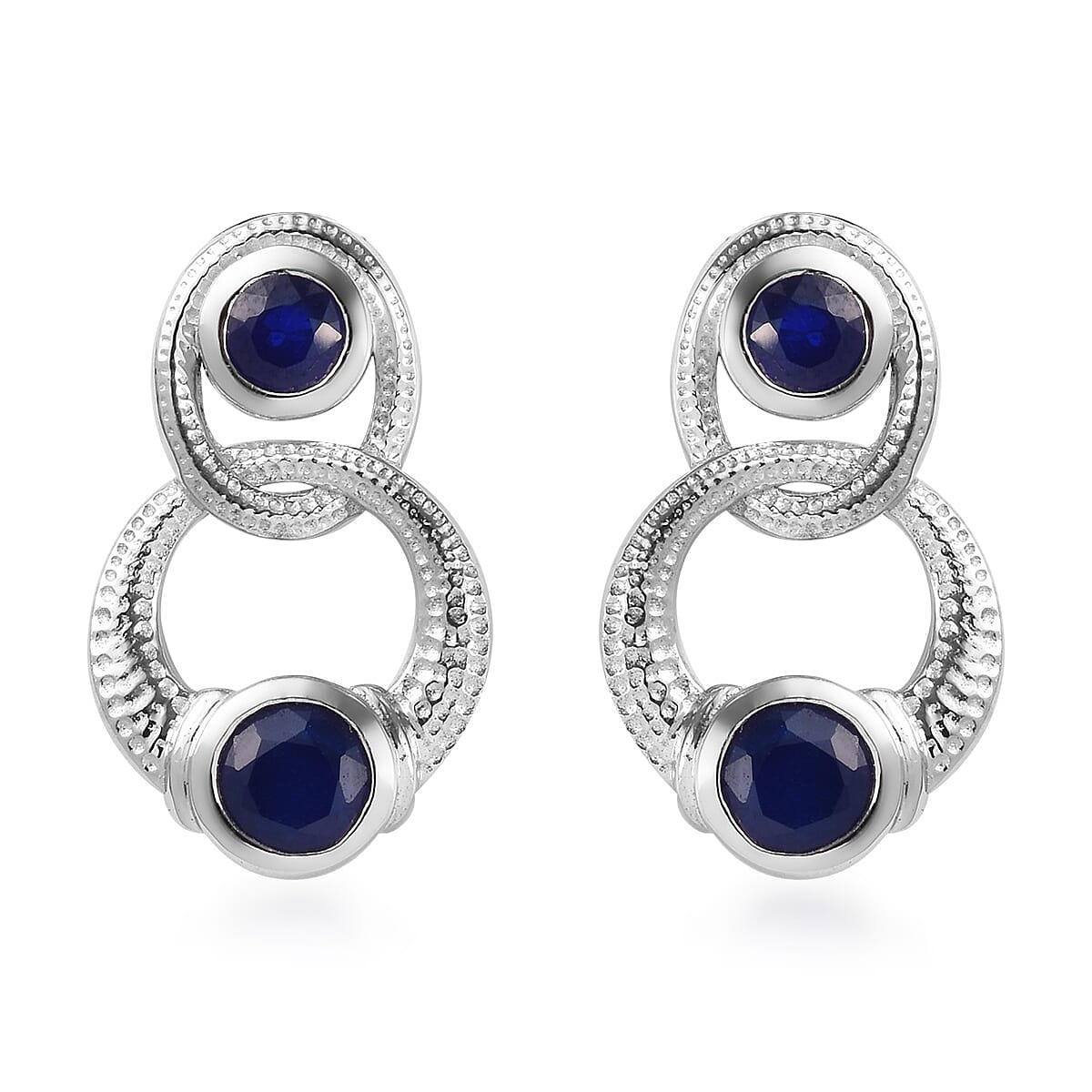 Tanzanian Blue Spinel Earrings (with Push Back) Platinum Overlay Sterling Silver 1.75 Ct.