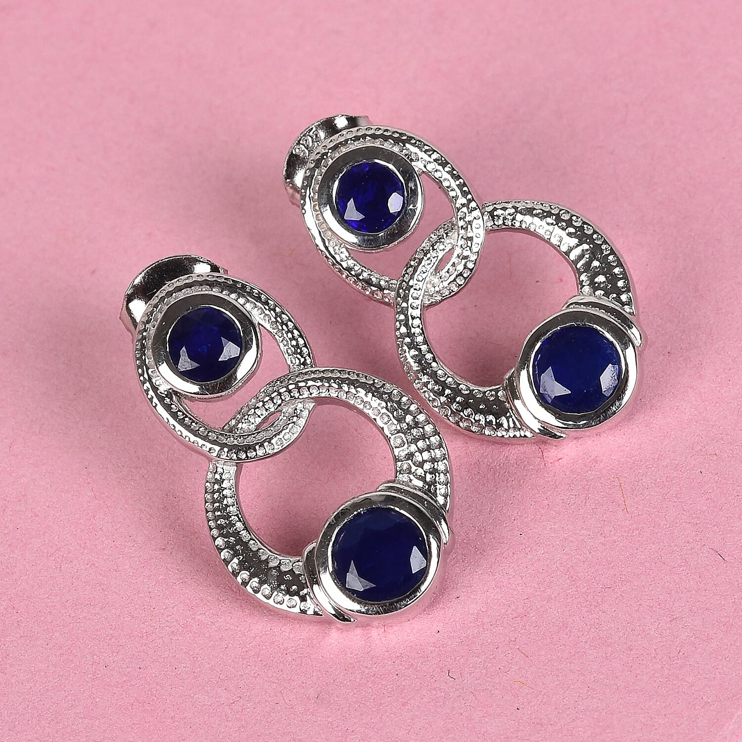 Tanzanian Blue Spinel Earrings (with Push Back) Platinum Overlay Sterling Silver 1.75 Ct.