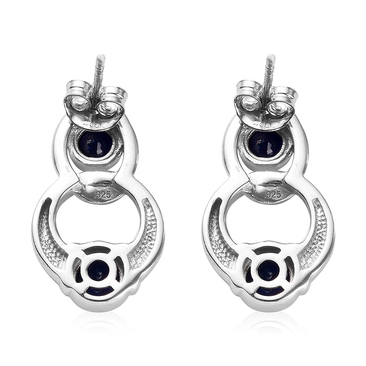Tanzanian Blue Spinel Earrings (with Push Back) Platinum Overlay Sterling Silver 1.75 Ct.