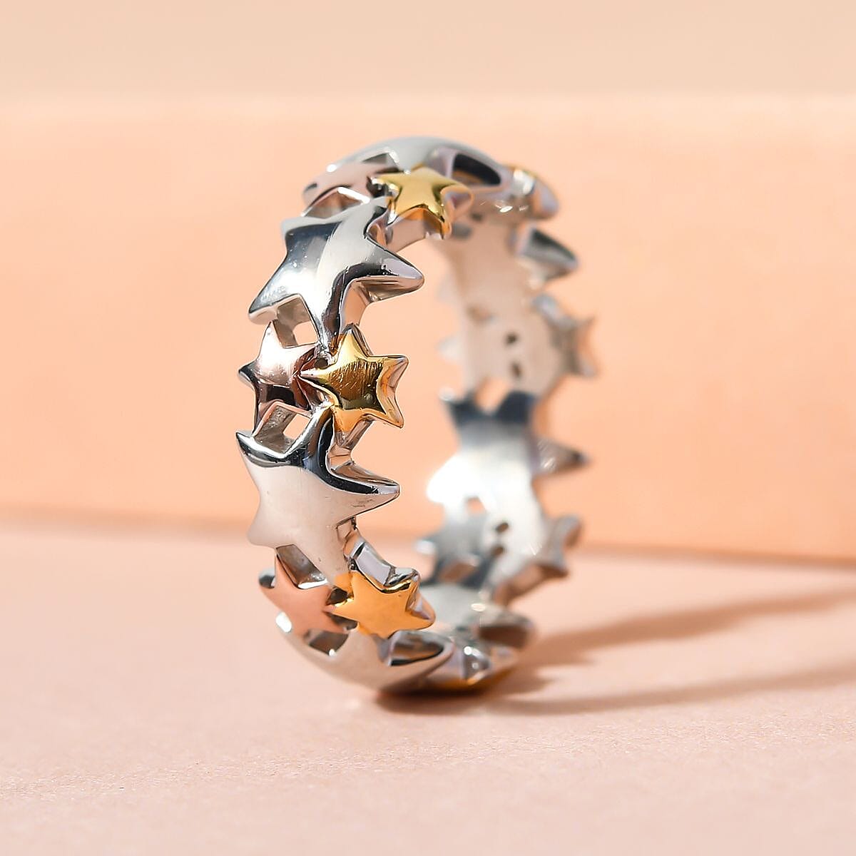 Platinum Overlay, 18K Yellow and Rose Gold Vermeil Plated Sterling Silver Star Ring, Silver Wt 5.13 Gms