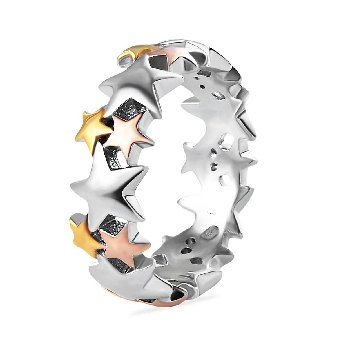 Platinum Overlay, 18K Yellow and Rose Gold Vermeil Plated Sterling Silver Star Ring, Silver Wt 5.13 Gms