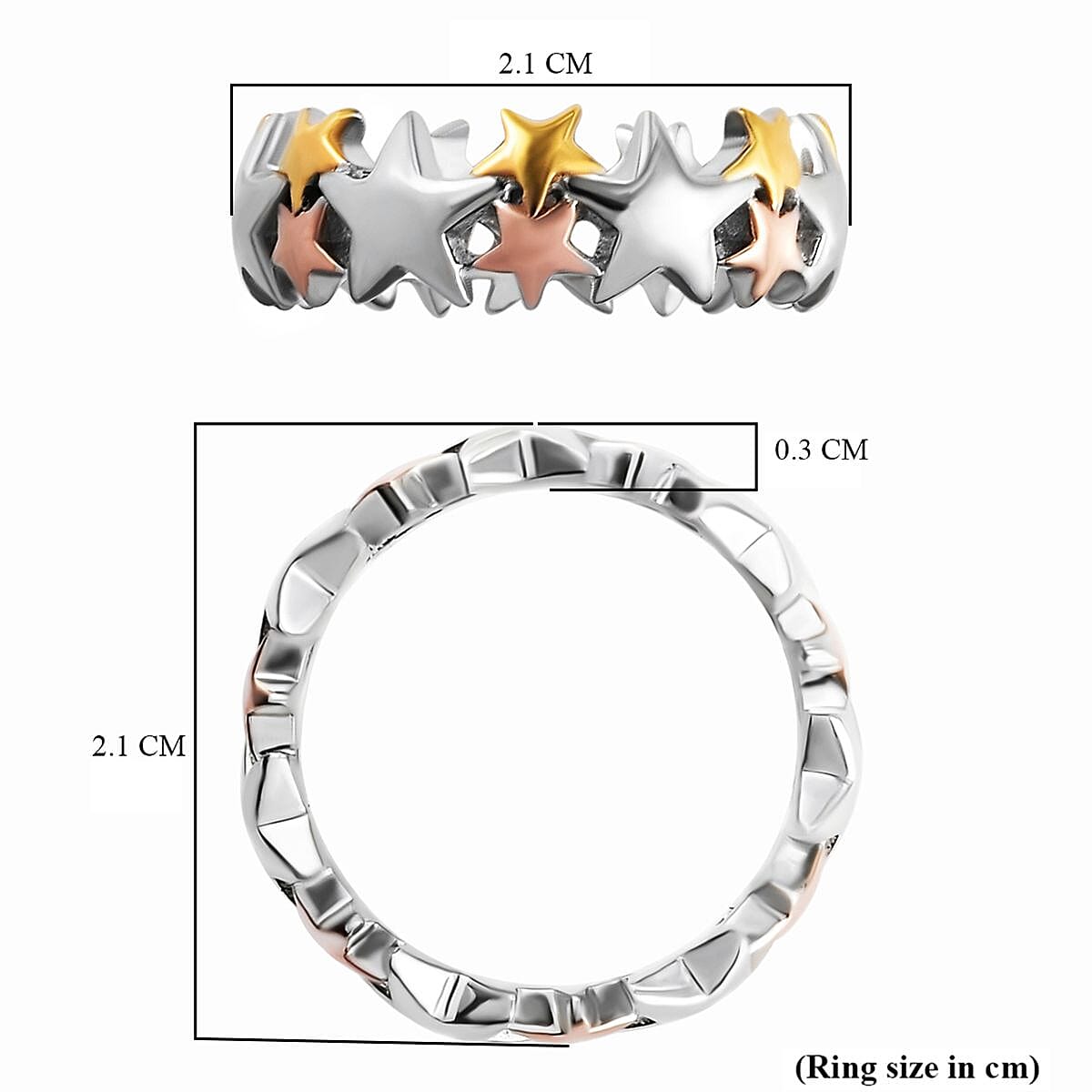 Platinum Overlay, 18K Yellow and Rose Gold Vermeil Plated Sterling Silver Star Ring, Silver Wt 5.13 Gms