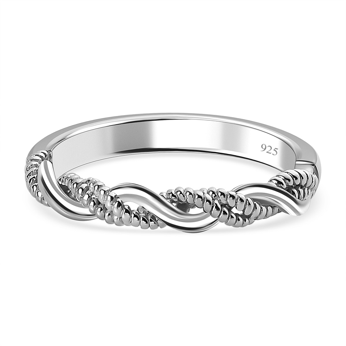Twist Wedding Band Ring in Sterling Silver with Platinum Plated