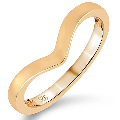 14K Yellow Gold Overlay Sterling Silver Wishbone V Shape Stacker Ring