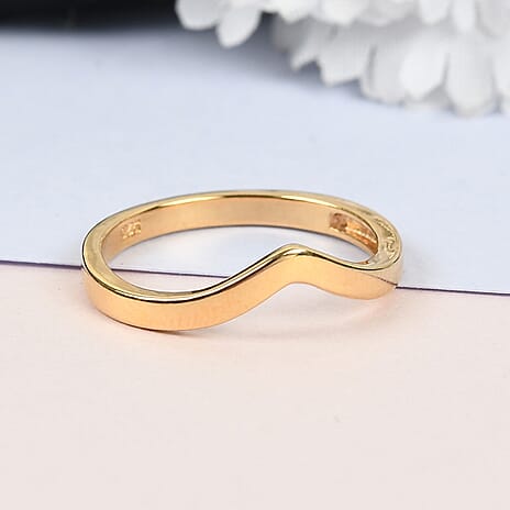 14K Yellow Gold Overlay Sterling Silver Wishbone V Shape Stacker Ring