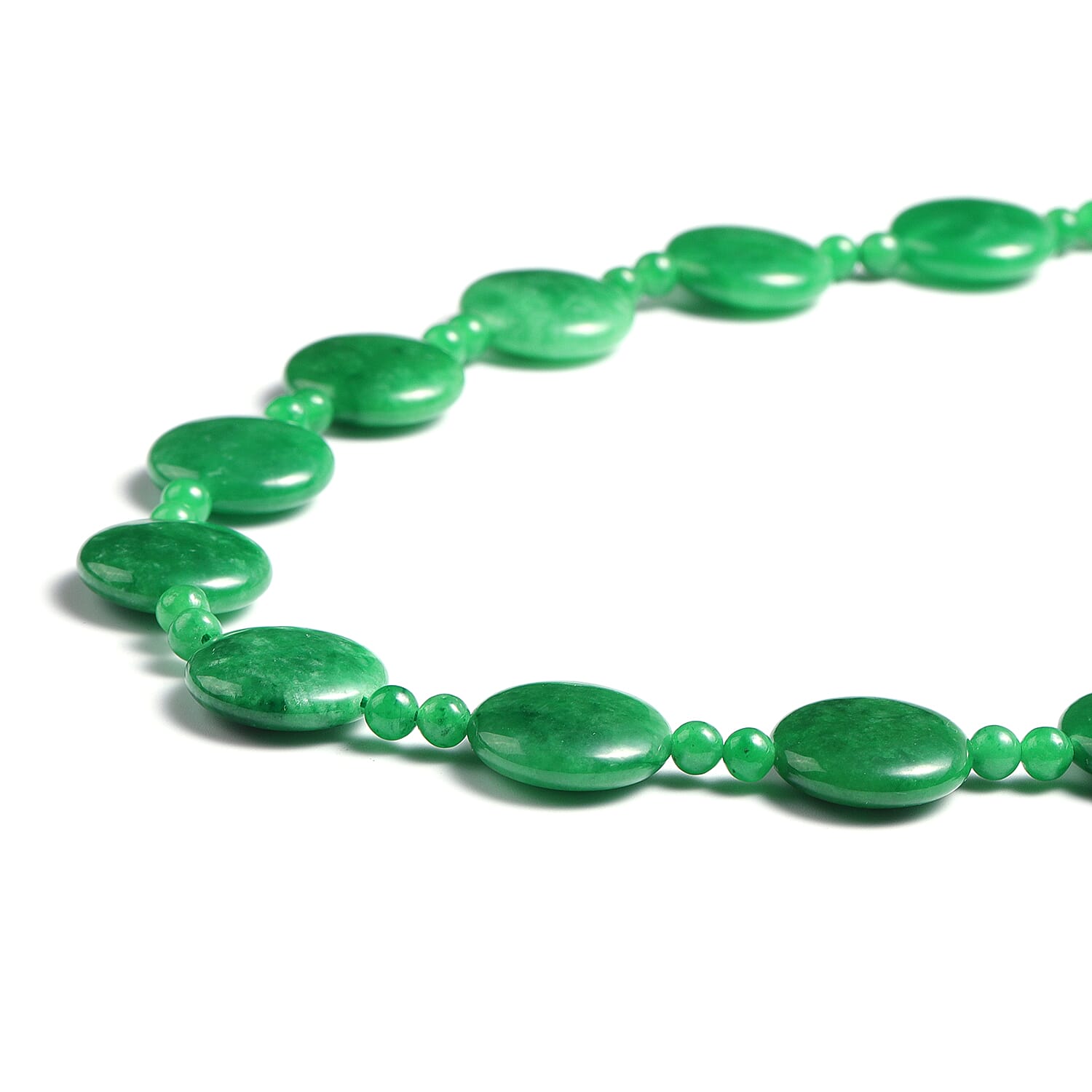 Green Jade Necklace (Size 20) with Magnetic Lock in Rhodium Overlay Sterling Silver 344.00 Ct.