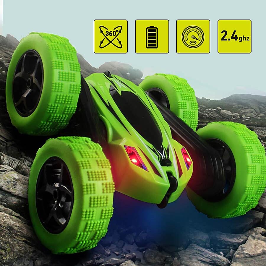 360 Rotating Stunt Toy Car with Controller - Green (Requires 4AAA Batteries - not incld)
