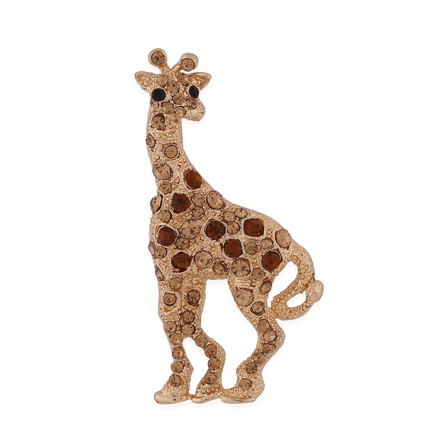 Multi Colour Austrian Crystal Giraffe Brooch in Yellow Gold Tone
