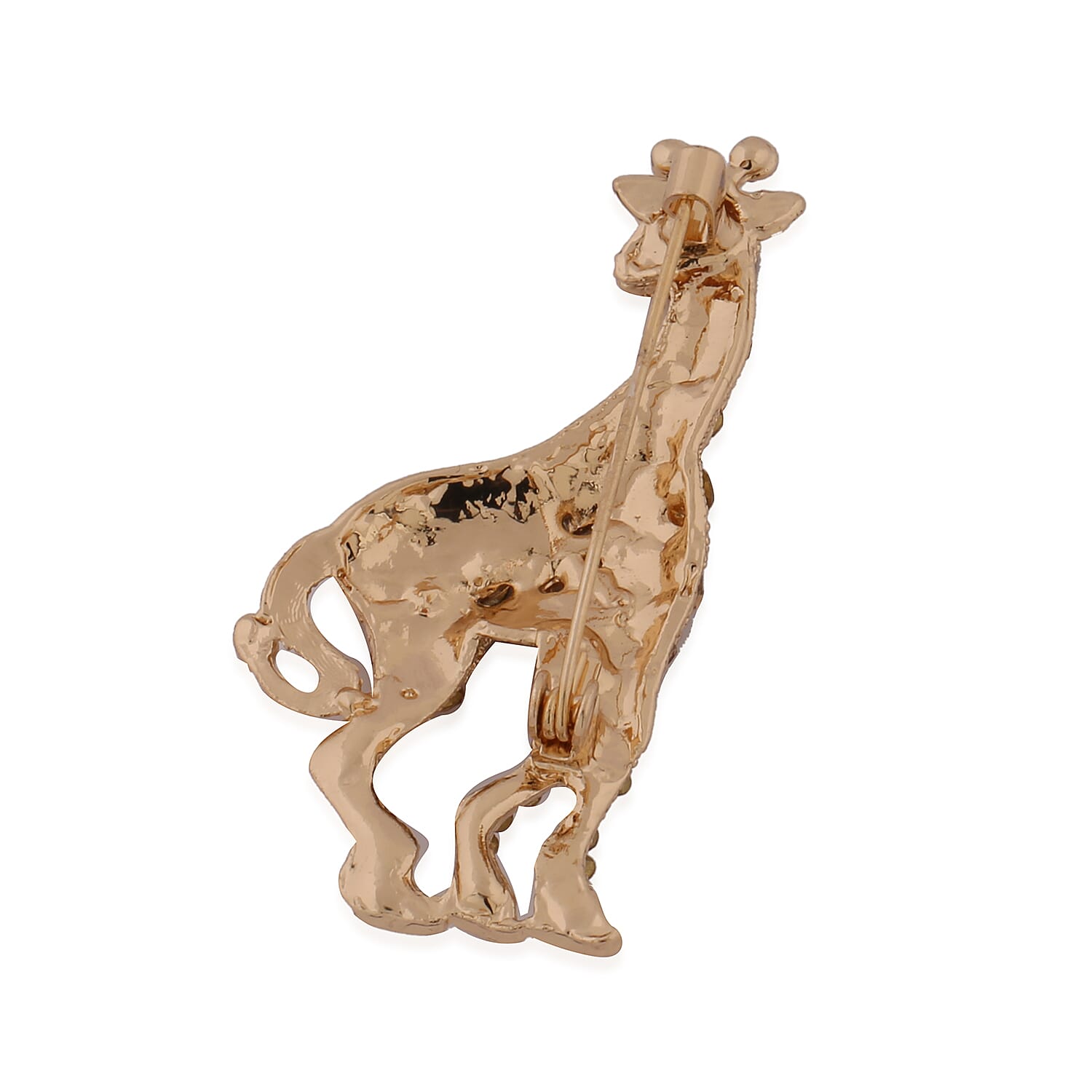 Multi Colour Austrian Crystal Giraffe Brooch in Yellow Gold Tone
