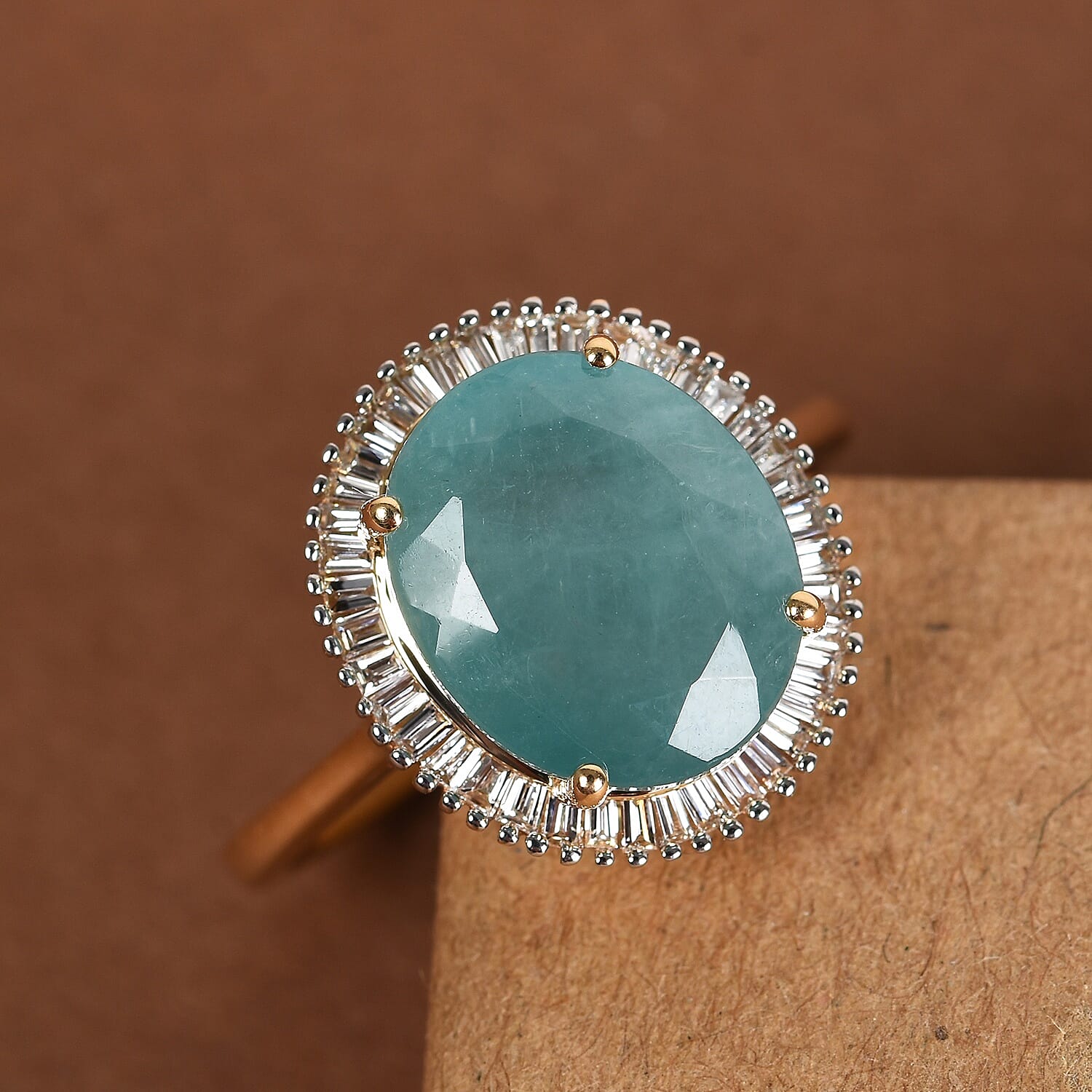 ILIANA 18K Yellow Gold Grandidierite and Diamond Halo Ring 5.50 Ct, Gold wt. 4.30 Gms