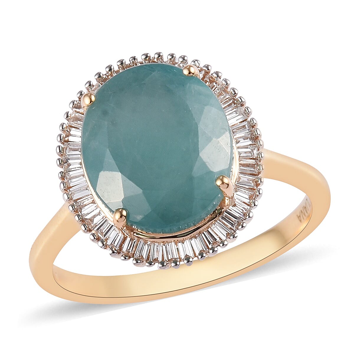 ILIANA 18K Yellow Gold Grandidierite and Diamond Halo Ring 5.50 Ct, Gold wt. 4.30 Gms