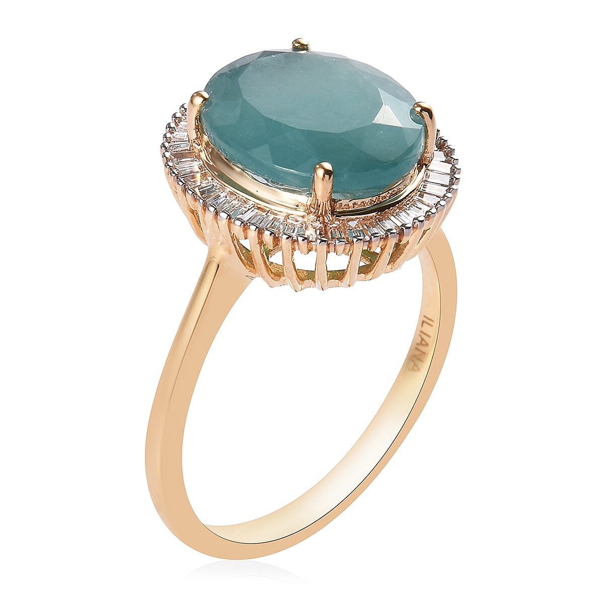 ILIANA 18K Yellow Gold Grandidierite and Diamond Halo Ring 5.50 Ct, Gold wt. 4.30 Gms