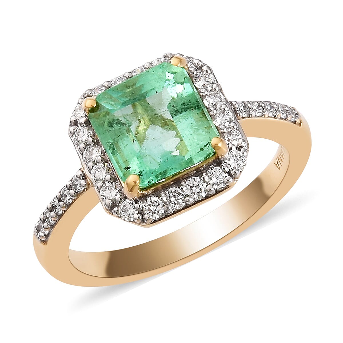 ILIANA 18K Yellow Gold Boyaca Colombian Emerald  3A and Diamond (GH-SI ) Ring 2.40 Ct, Gold wt. 5.11 Gms