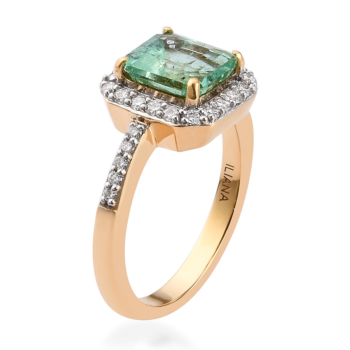 ILIANA 18K Yellow Gold Boyaca Colombian Emerald  3A and Diamond (GH-SI ) Ring 2.40 Ct, Gold wt. 5.11 Gms