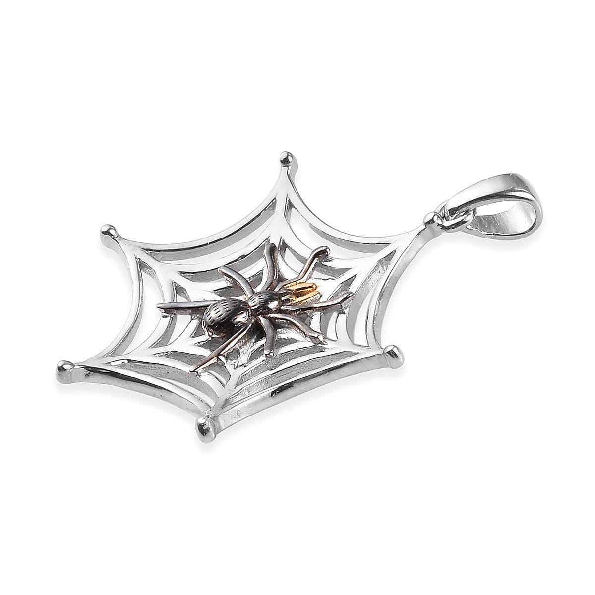 Platinum, Yellow Gold and Black Overlay Sterling Silver Spider Web Pendant