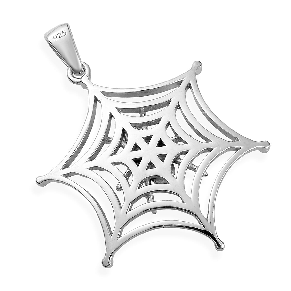 Platinum, Yellow Gold and Black Overlay Sterling Silver Spider Web Pendant