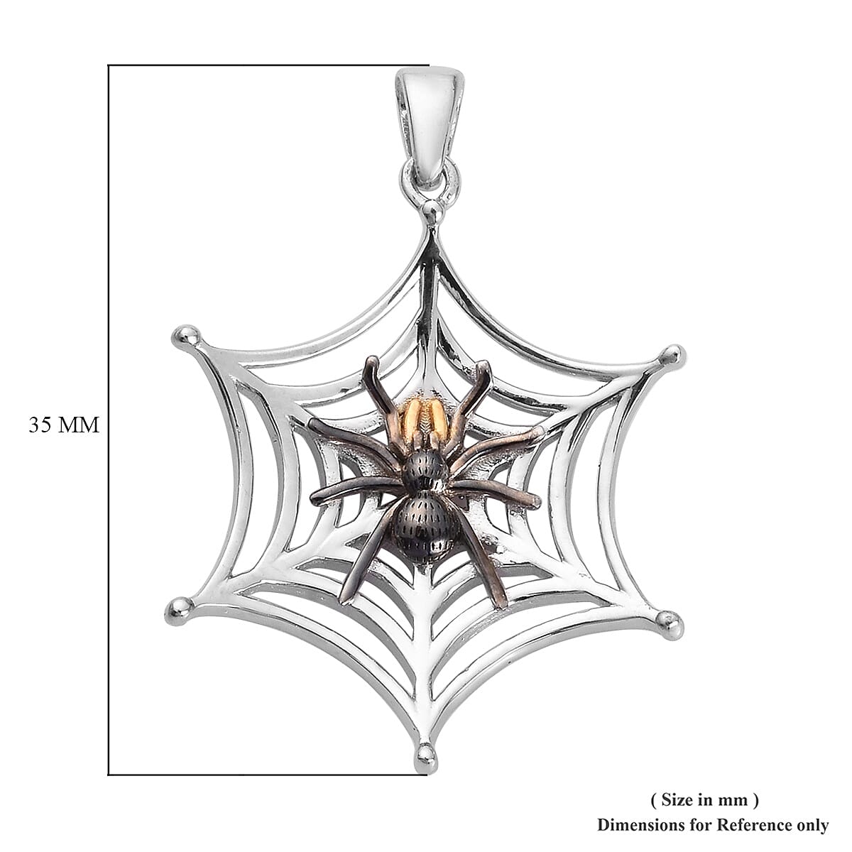 Platinum, Yellow Gold and Black Overlay Sterling Silver Spider Web Pendant