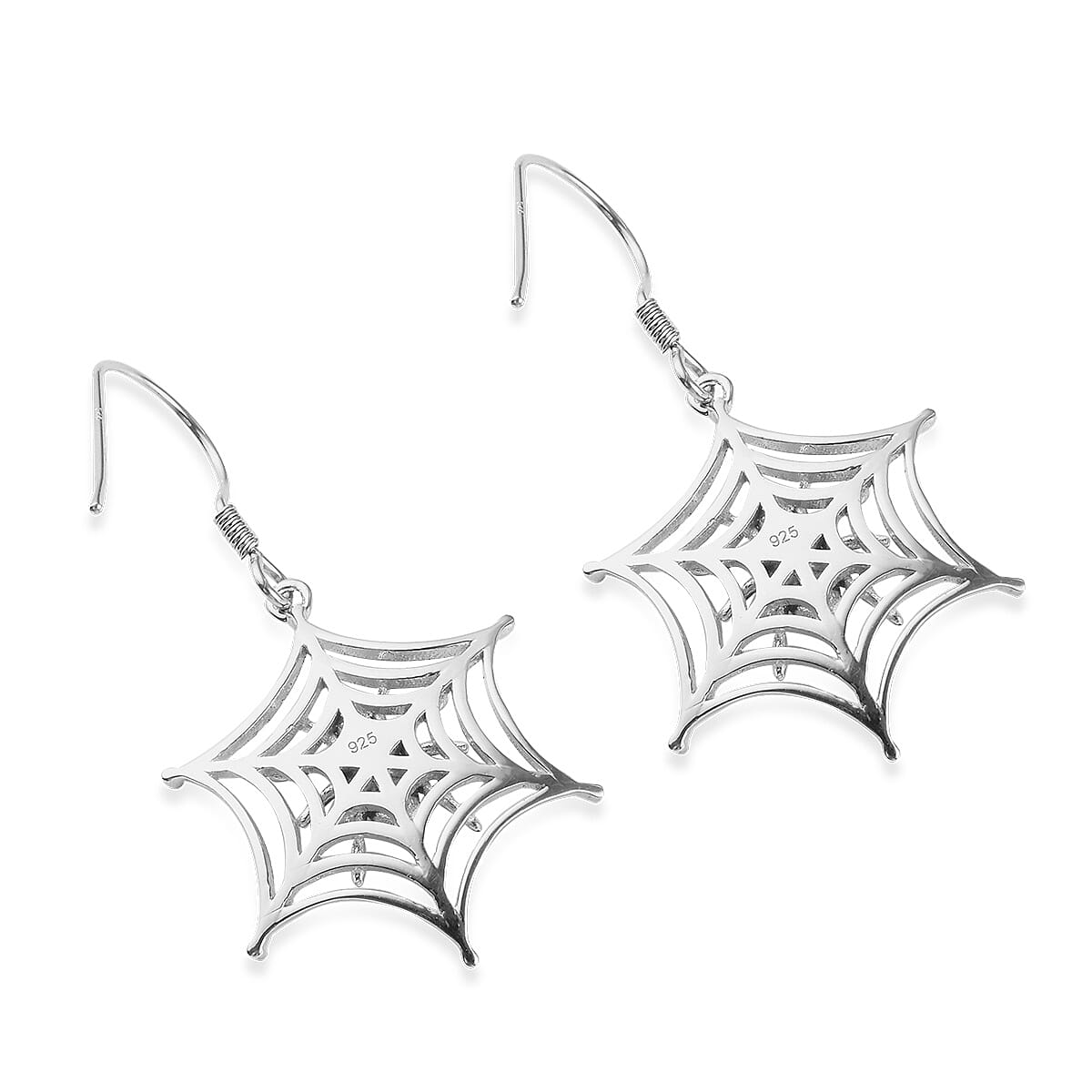 Platinum, Yellow Gold and Black Overlay Sterling Silver Spider Web Hook Earrings, Silver wt 5.40 Gms