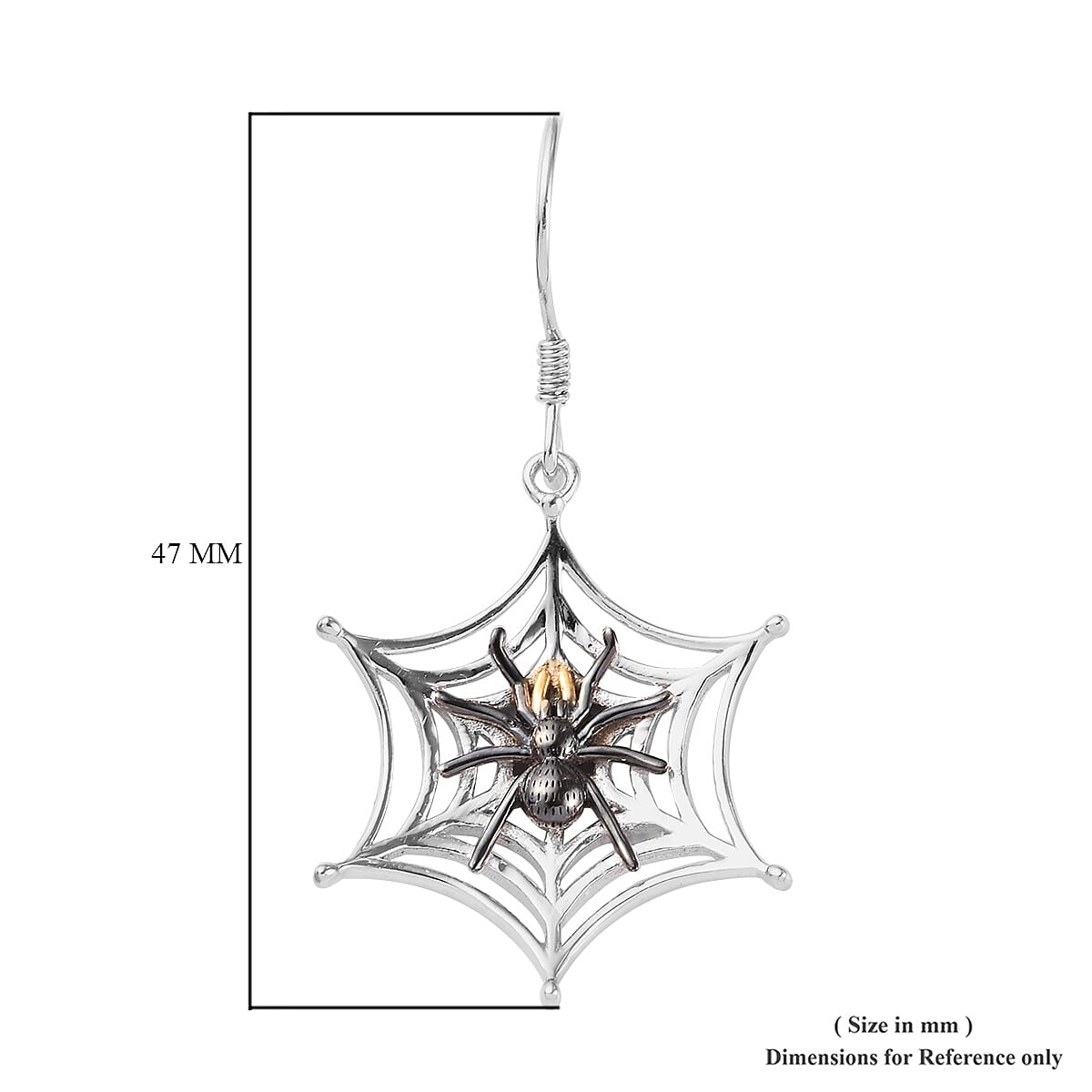 Platinum, Yellow Gold and Black Overlay Sterling Silver Spider Web Hook Earrings, Silver wt 5.40 Gms
