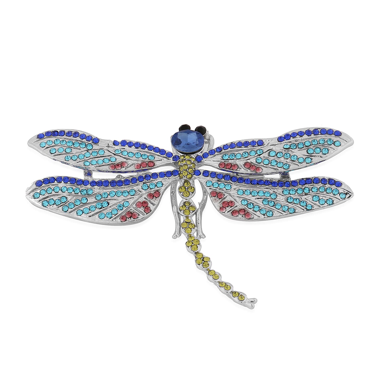 Simulated Blue Sapphire and Multi Colour Austrian Crystal Dragonfly Brooch