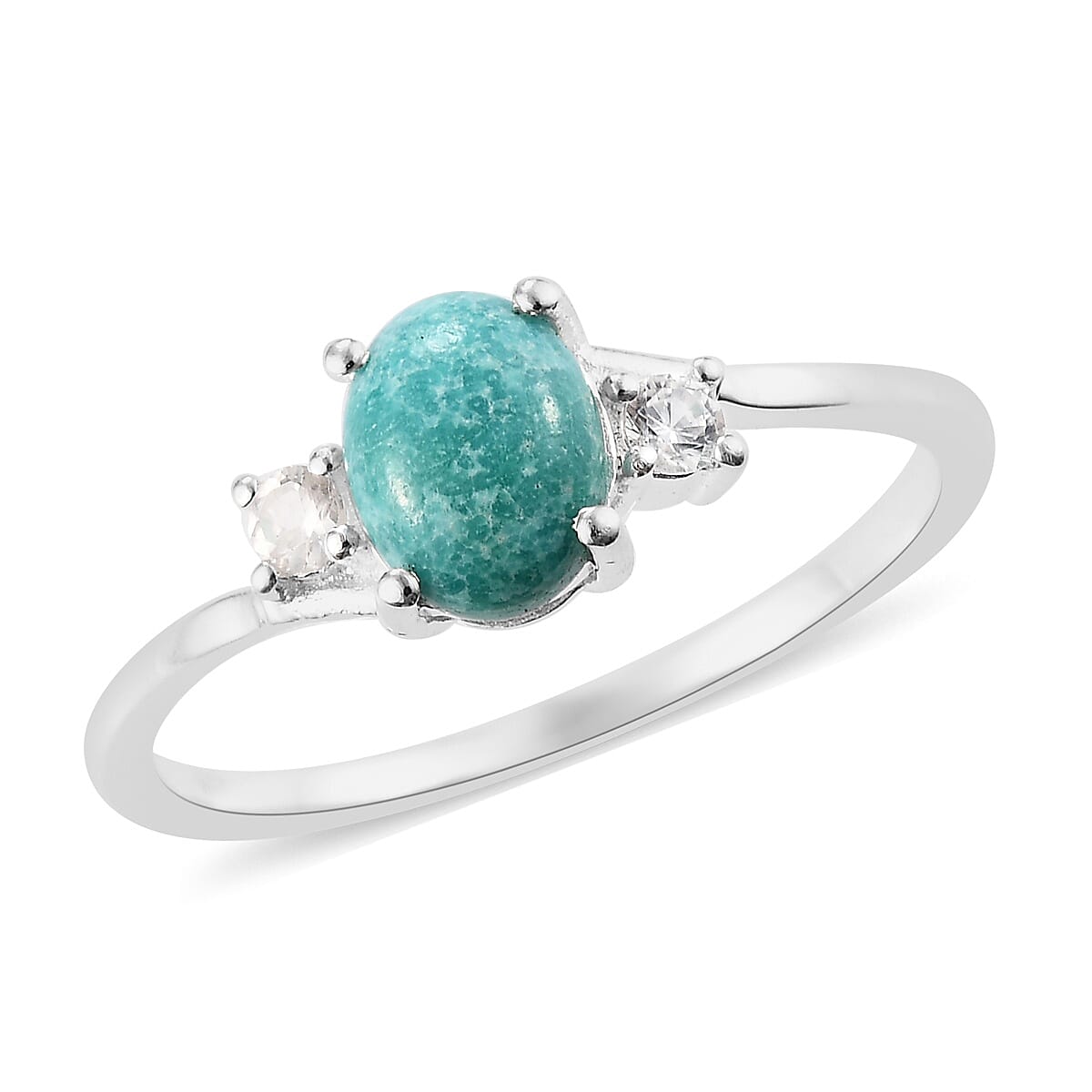 AA Nevada Turquoise and Natural Cambodian Zircon Ring in Sterling Silver 1.08 Ct.