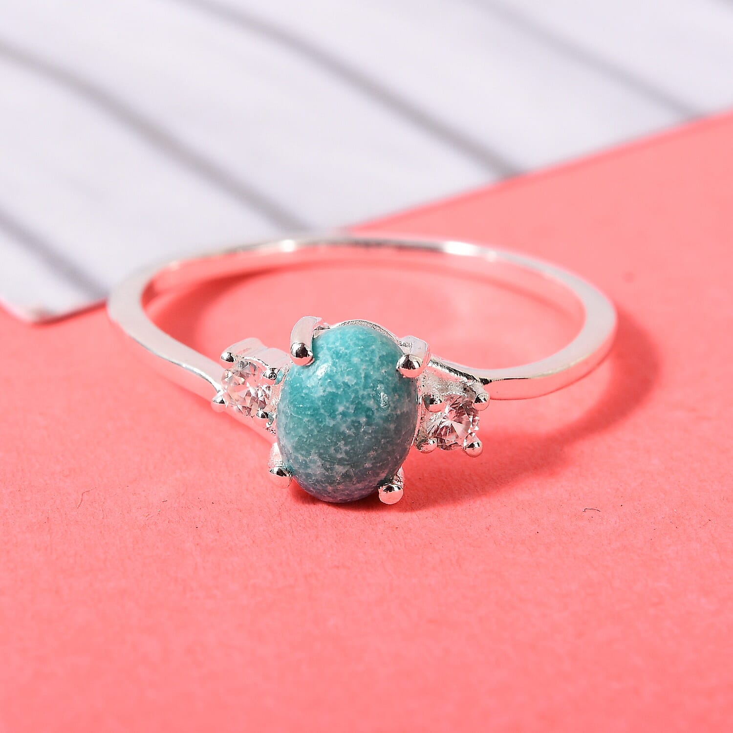 AA Nevada Turquoise and Natural Cambodian Zircon Ring in Sterling Silver 1.08 Ct.