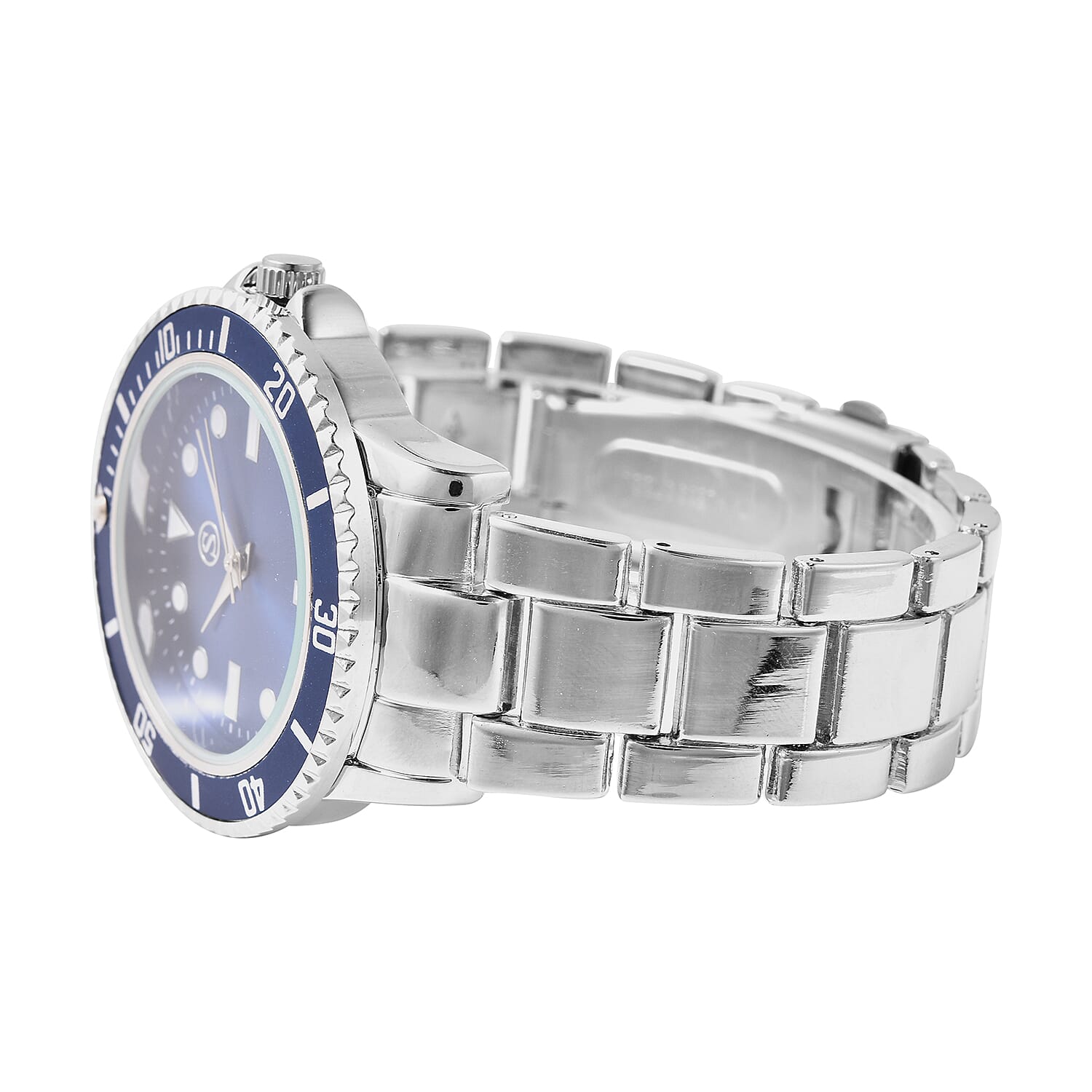 4 Piece Set - STRADA Japanese Movement Water Resistant Watch with Chain Strap, RFID Blocking Card Holder, Watch Link Removal Pin and Multi Function Black Ink Pen in Silver Tone - Blue