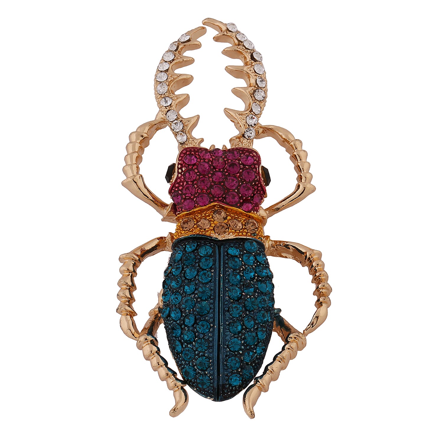 Multi Colour Austrian Crystal Beetle Brooch in Yellow Gold Tone