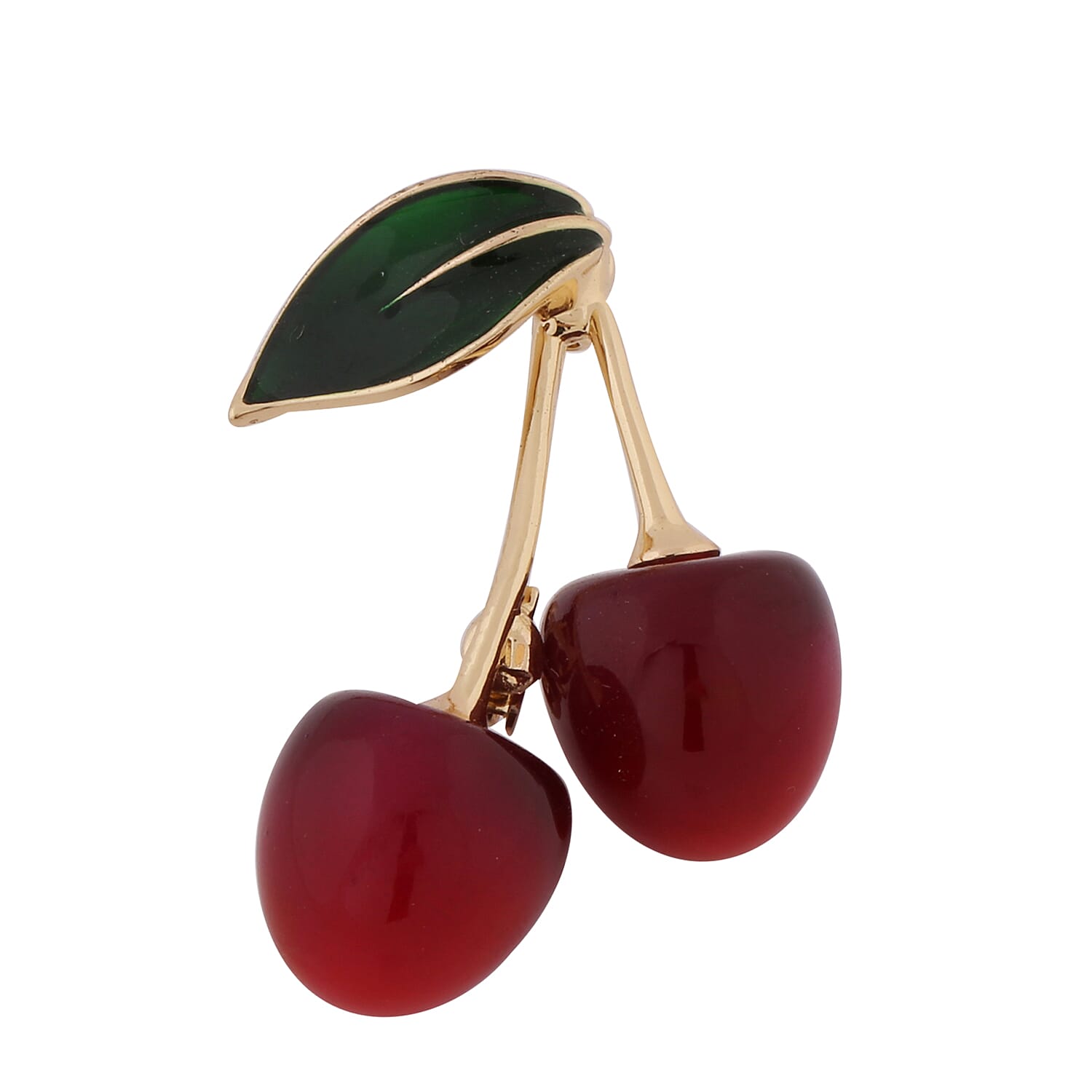 Simulated Ruby Enamelled Cherry Brooch