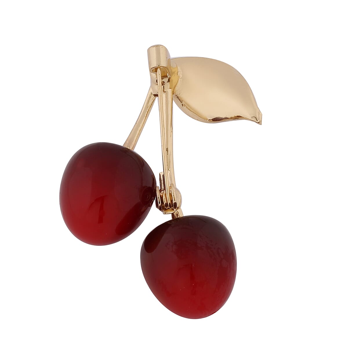 Simulated Ruby Enamelled Cherry Brooch