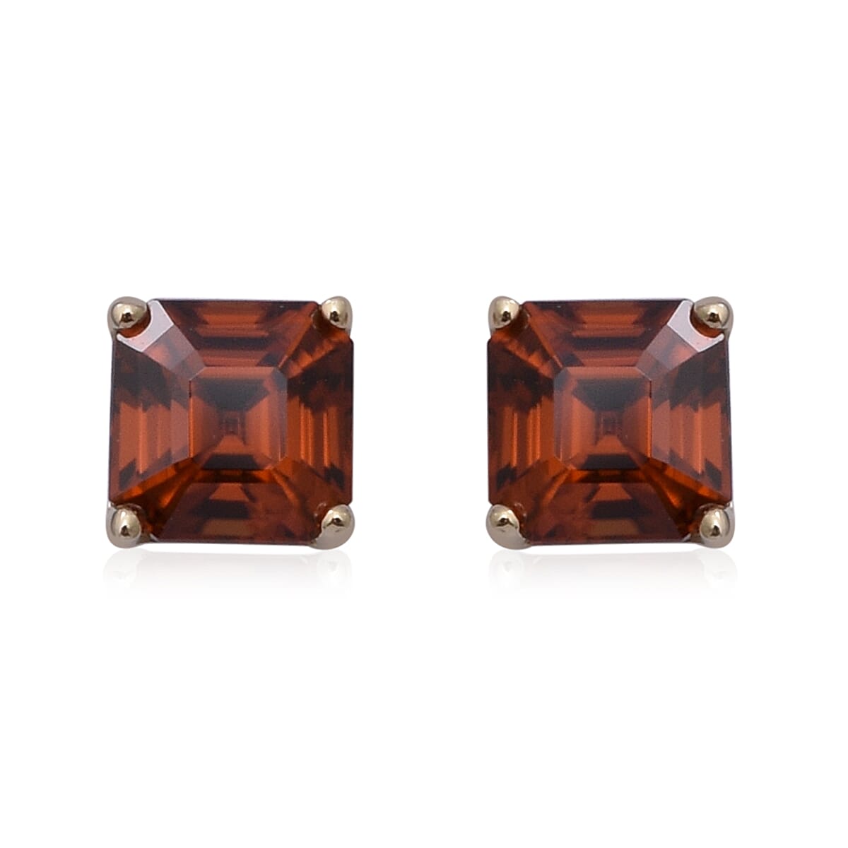 9K Yellow Gold Sunset Zircon (Asscher Cut) Solitaire Stud Earrings 3.43 Ct.