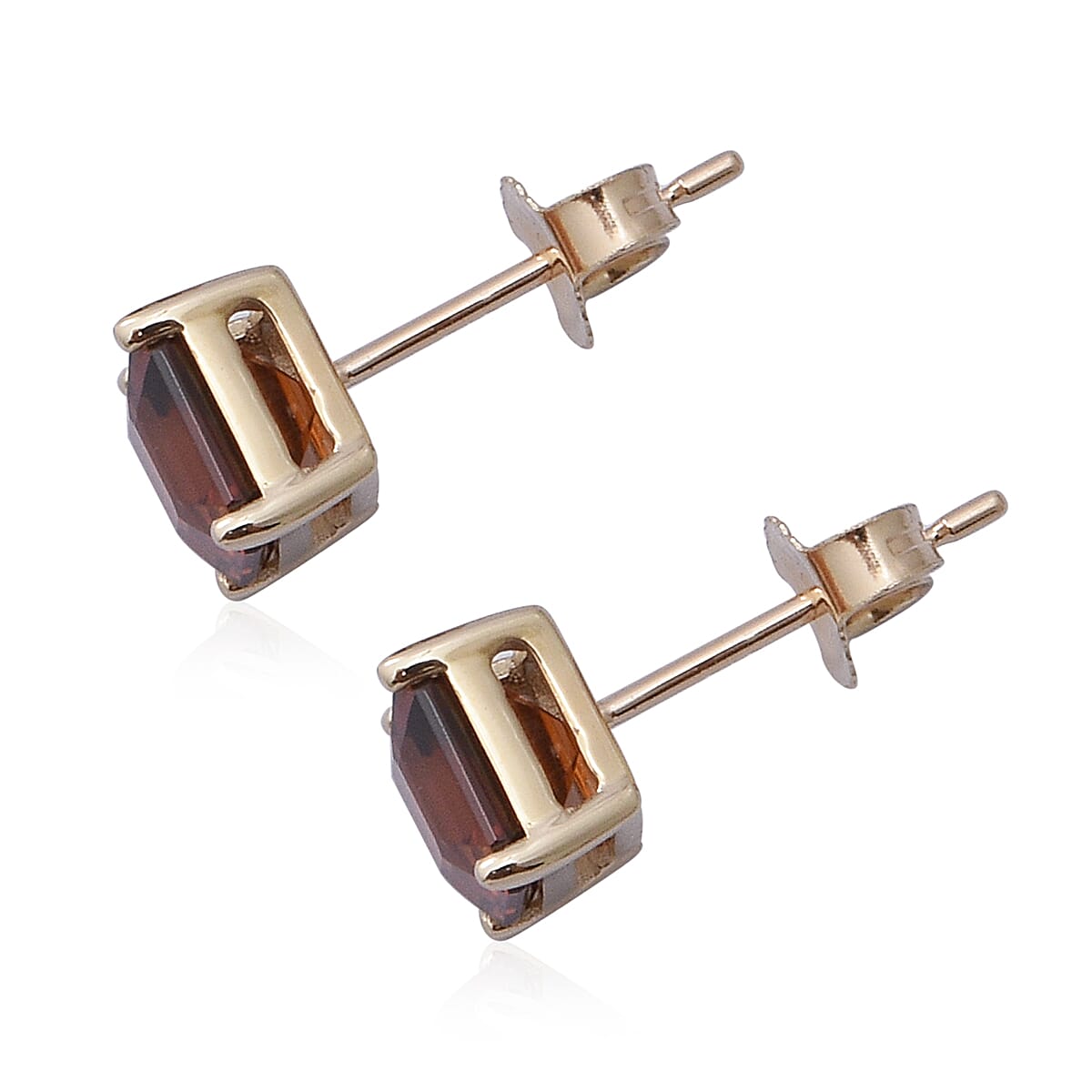 9K Yellow Gold Sunset Zircon (Asscher Cut) Solitaire Stud Earrings 3.43 Ct.