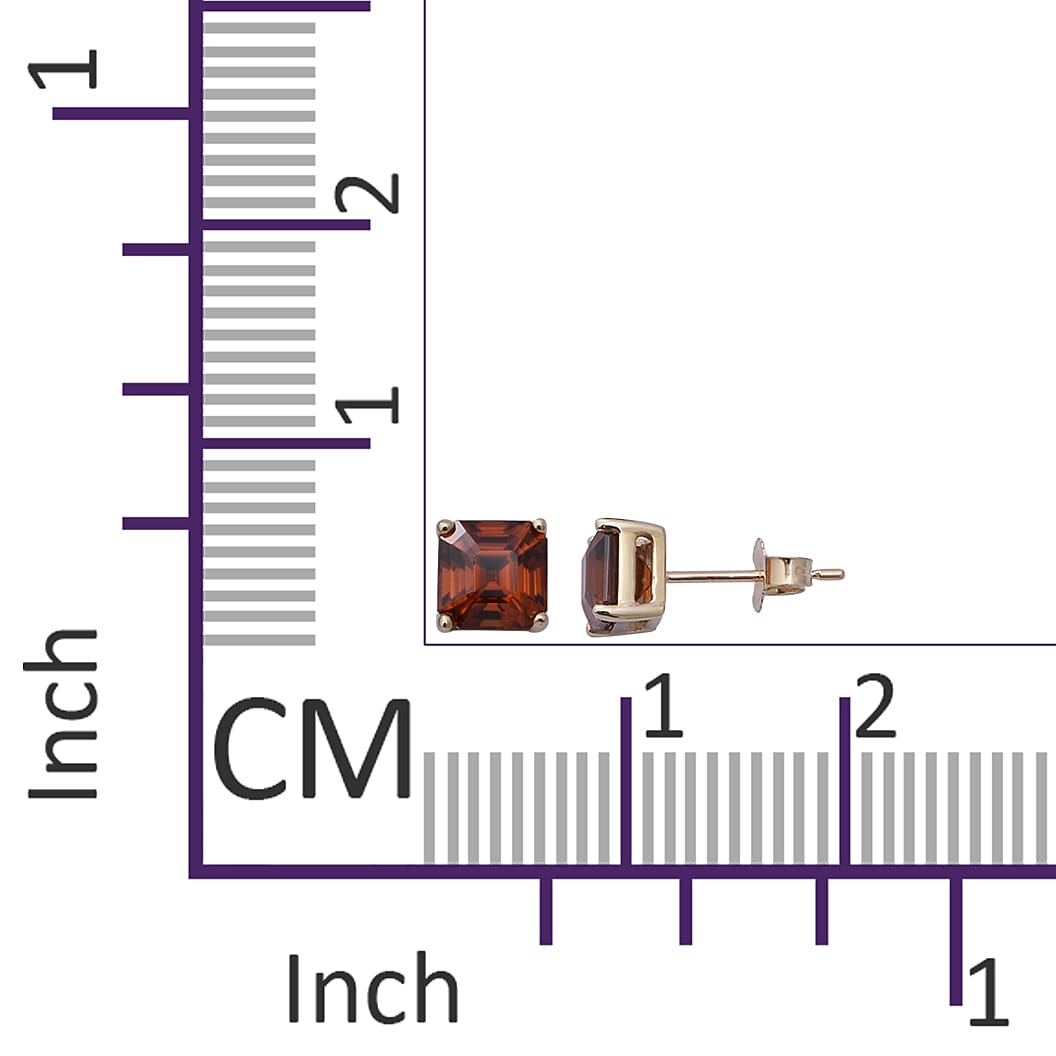 9K Yellow Gold Sunset Zircon (Asscher Cut) Solitaire Stud Earrings 3.43 Ct.