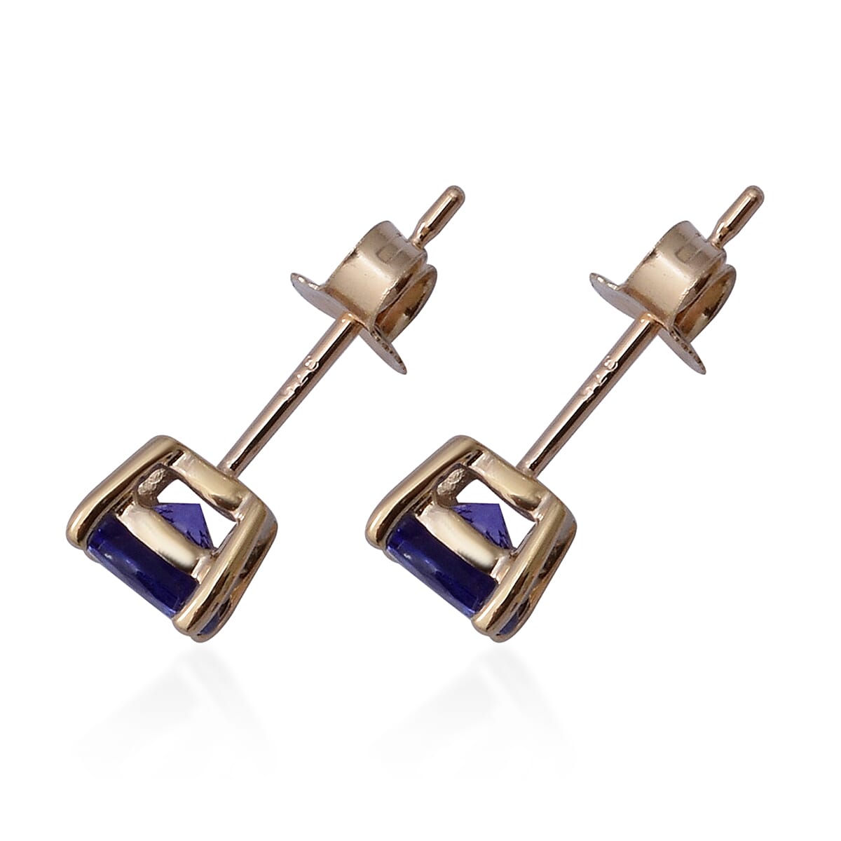 9K Yellow Gold AAA Premium Tanzanite (Round 5MM) Stud Earrings (with Push Back) 1.00 Ct.