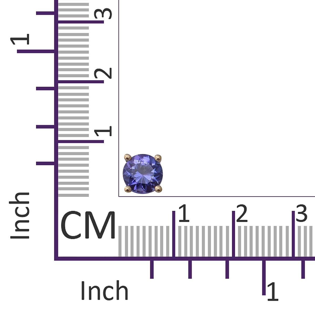 9K Yellow Gold AAA Premium Tanzanite (Round 5MM) Stud Earrings (with Push Back) 1.00 Ct.