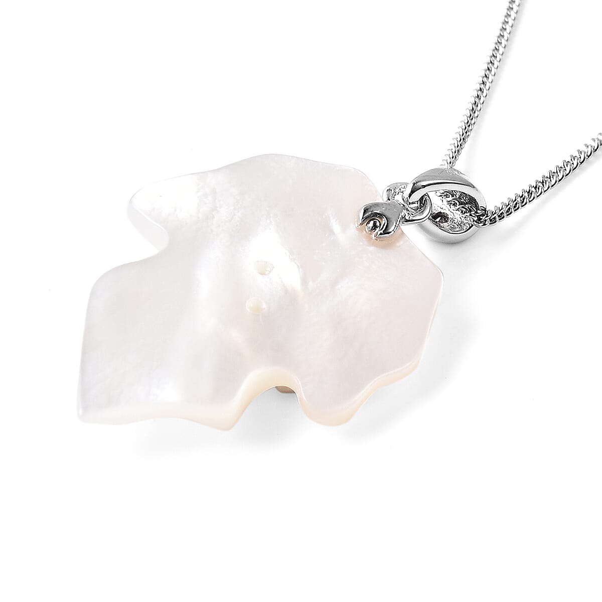 GP - White Mother of Pearl, Blue Sapphire and Boi Ploi Black Spinel Frog on Leaf Pendant With Chain (Size 18) in Rhodium Overlay Sterling Silver